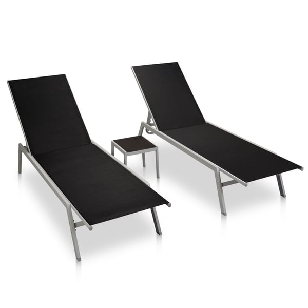 vidaXL Sun Loungers 2 pcs with Table Steel and Textilene Black vidaXL Sun Loungers 2 pcs with Table Steel and Textilene Black
