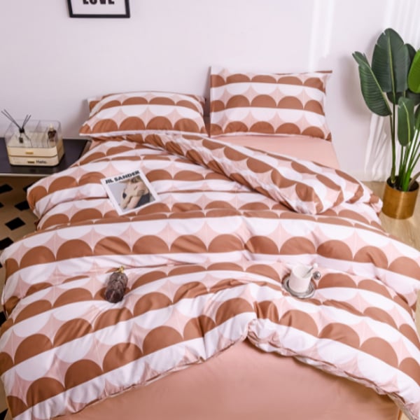 Luna Home Single Size 4 Pieces Bedding Set Without Filler, Circle Design Brown Color