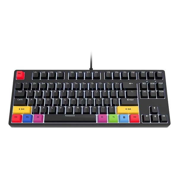 HXSJ L600 87 Keys Wired Mechanical Keyboard Two-color Injection Keycap White Backlight Detachable Type-C Cable Black(Red Switches)