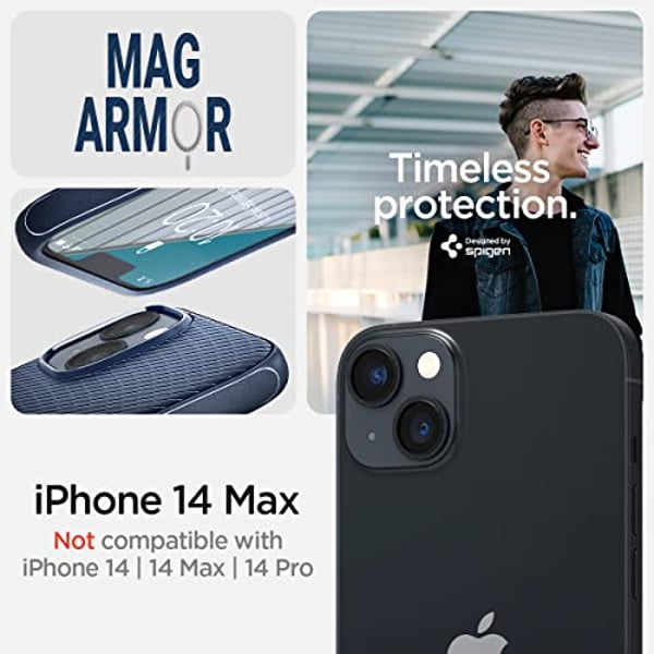 Spigen Mag Armor (MagFit) compatible with Magsafe designed for iPhone 14 Plus case cover (2022) - Navy Blue