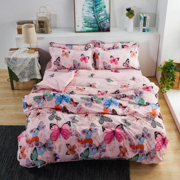 Deals For Less - King Size 6 Pieces Duvet Cover Bedding Set Pink Butterfly Design