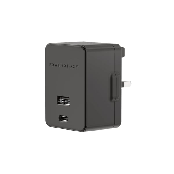 Powerology - Dual Port Wall Charger 30W USB 2.4A + PD 18W with Type-C to Mfi Lighting Cable 1.2M - Black