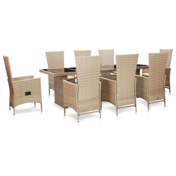vidaXL 9 Piece Outdoor Dining Set with Cushions Poly Rattan Beige vidaXL 9 Piece Outdoor Dining Set with Cushions Poly Rattan Beige