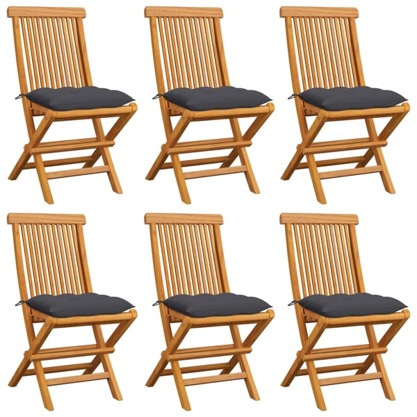 vidaXL Garden Chairs with Anthracite Cushions 6 pcs Solid Teak Wood