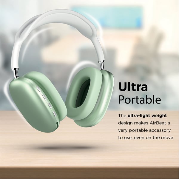 Promate Wireless Bluetooth Headphones, Ergonomic Over-ear Adjustable Bluetooth 5.0 Headset With Mic, Fm Radio, Tf Card Slot And Wired Mode 3.5mm Jack For Iphone 12, Gym, Travel, Office, Airbeat Midnight Green