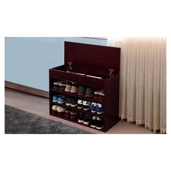 Three-Tier Shoe Rack with Lift-Top Storage (Mahogany) Three-Tier Shoe Rack with Lift-Top Storage (Mahogany)