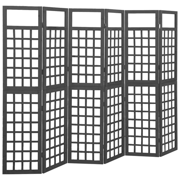 Vidaxl 6-panel Room Divider/trellis Solid Fir Wood Black 242.5x180 Cm