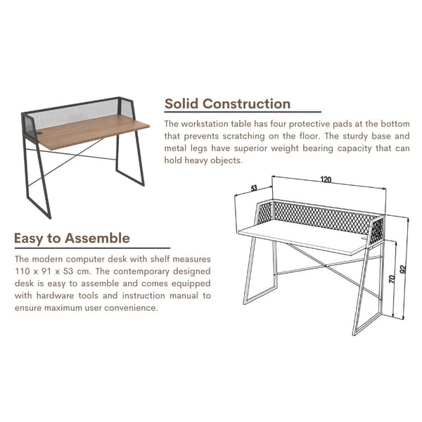 Home Canvas Lursa Computer Desk with Hutch Home Office Workstation Modern Industrial design Ideal for Gaming and Study - Walnut/Black - 110x91x53cm Home Canvas Lursa Computer Desk with Hutch Home Office Workstation Modern Industrial design Ideal for Gaming and Study - Walnut/Black - 110x91x53cm