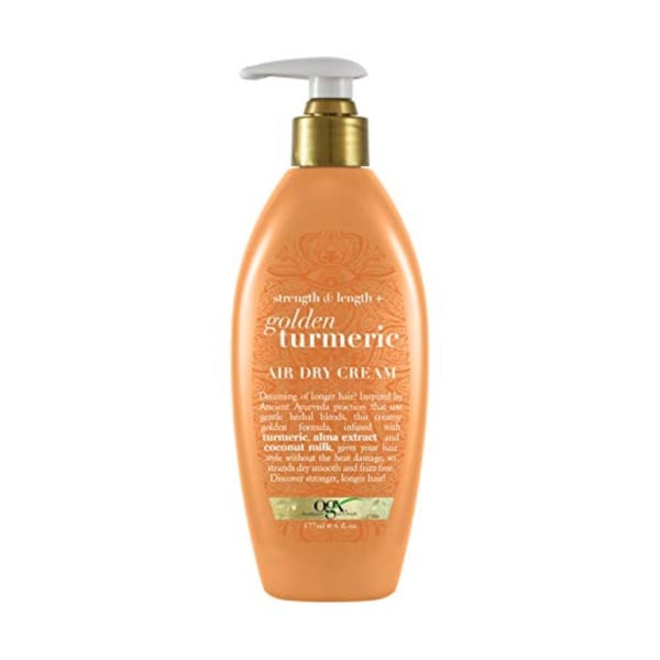 OGX Strength And Length + Golden Turmeric Anti-Frizz Air Dry Hair Cream With Coconut Milk To Nourish Hair, Leave-In Moisturizing Treatment Smooth Frizzy 6 Oz