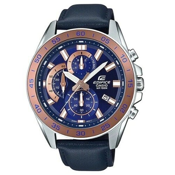 Casio edifice blue leather strap watch top