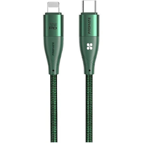 Promate USB-C To Lightning Cable 1.2m Green Promate USB-C To Lightning Cable 1.2m Green