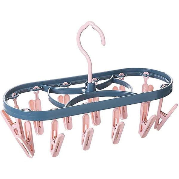 Margoun For Foldable Clothes Hanger Drying Rack With 12 Clips Plastic Space Saving Closet Organizer (Sand pink)