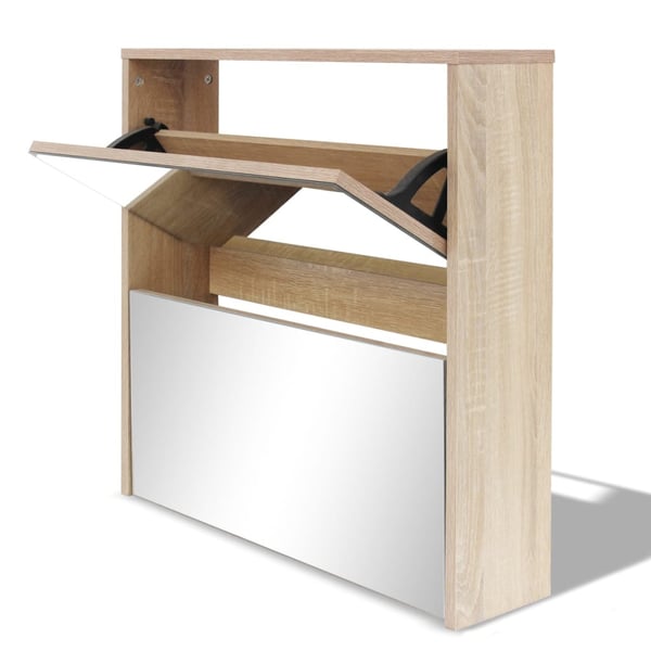 vidaXL Shoe Cabinet 2-Layer Mirror Oak 63x17x67 cm vidaXL Shoe Cabinet 2-Layer Mirror Oak 63x17x67 cm
