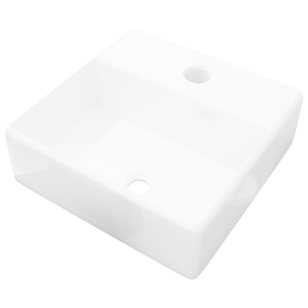 vidaXL Ceramic Bathroom Sink Basin with Faucet Hole White Square vidaXL Ceramic Bathroom Sink Basin with Faucet Hole White Square