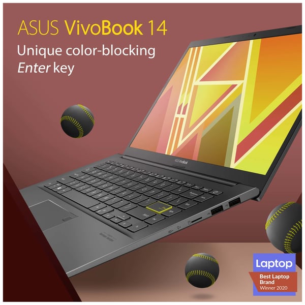 Asus Vivobook S14 M413UA-EB043T Slim Laptop Ryzen 5 2.1GHz 8GB 512GB Shared Win10Home 14inch FHD Black English/Arabic Keyboard