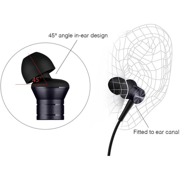 1more E1009 Piston Fit Wired Earphone With Noise Isolation Durable In-ear Headphone Pure Sound Deep Bass Phone Control With Mic 3.5mm Jack - Black
