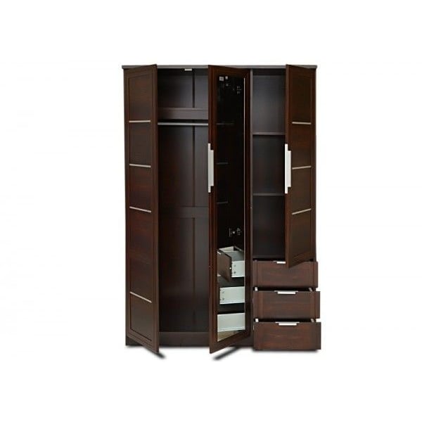Pan Emirates Howrah 3 Door Wardrobe With Mirror Walnut Pan Emirates Howrah 3 Door Wardrobe With Mirror Walnut