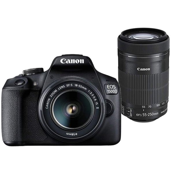 Canon EOS 1500D 24.1MP Digital SLR Camera (Black) with 18-55 and 55-250mm IS II Lens + Saramonic VIMIC Mini + Sony SF-E64 Memory Card + Camera Bag+ Tripod