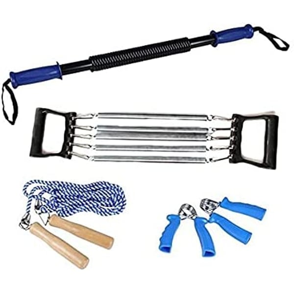 ULTIMAX 4 Way Training Set Chest Expander, Hand Grips &Power Twister and Jumping Rope for Gym Fitness Exercise