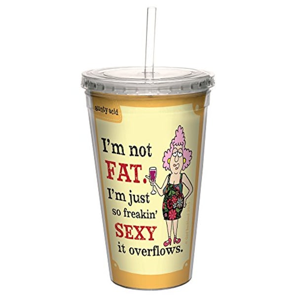 Tree-Free Greetings 16-Ounce Cool Cup With Reusable Straw, Aunty Acid So Sexy It Overflows