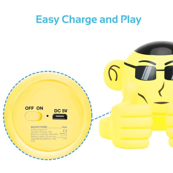 Promate Ape Mini High Definition Wireless Monkey Speaker With Smartphone Stand Yellow Promate Ape Mini High Definition Wireless Monkey Speaker With Smartphone Stand Yellow