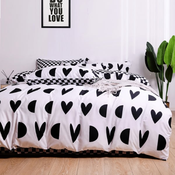 Luna Home Queen/double Size 6 Pieces Bedding Set Without Filler, Black And White Color Heart Design Luna Home Queen/double Size 6 Pieces Bedding Set Without Filler, Black And White Color Heart Design