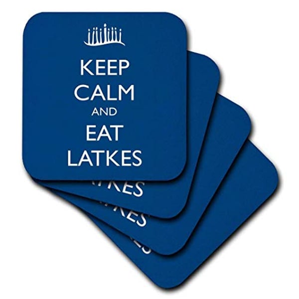 Blue Soft Coasters Set of 8 3dRose CST_163812_2 Keep Calm and Eat Latkes 