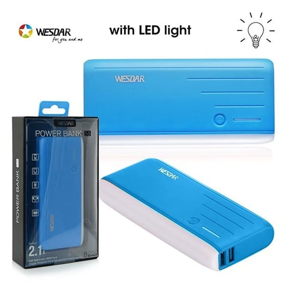 Wesdar Power Bank 8000mAh Blue - S6 Wesdar Power Bank 8000mAh Blue - S6