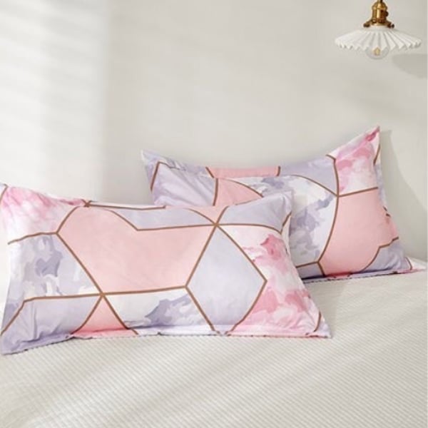 Luna Home Queen/double Size 6 Pieces Bedding Set Without Filler , Pink Geometric Marble Design Luna Home Queen/double Size 6 Pieces Bedding Set Without Filler , Pink Geometric Marble Design