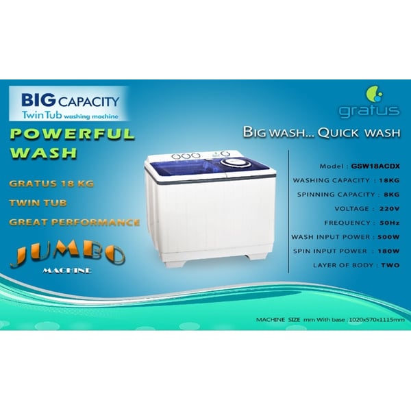 Buy Gratus 18kg Giant Series Semi Automatic Washing Machine Gsw18acdx