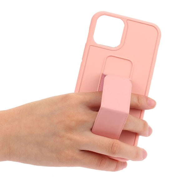 Margoun case for iPhone 14 Max with Hand Grip Foldable Magnetic Kickstand Wrist Strap Finger Grip Cover 6.7 inch Light Pink