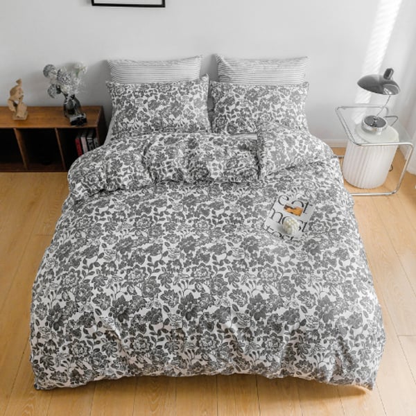 Buy Queen/Double size 6 pieces, Vintage Style Grey flora bedding set