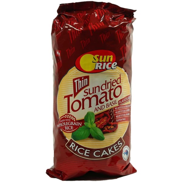 Buy SunRice Sundried Tomato and Basil Thin Rice Cakes 195gm Online in