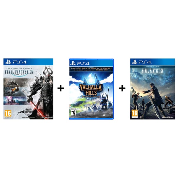 PS4 Final Fantasy XIV Complete Edition Game + Valhalla Hills Definitive Edition Game + Final Fantasy XV: Day One Edition Game