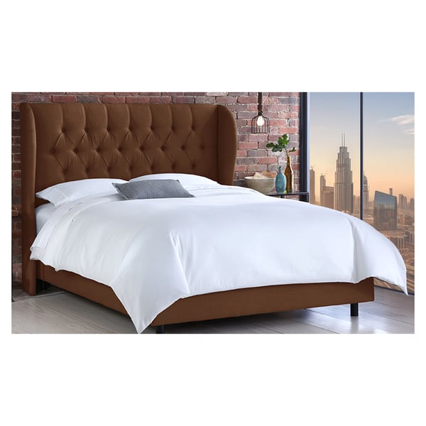 Tufted Linen Uphosltered Wingback Queen Bed without Mattress Brown Tufted Linen Uphosltered Wingback Queen Bed without Mattress Brown