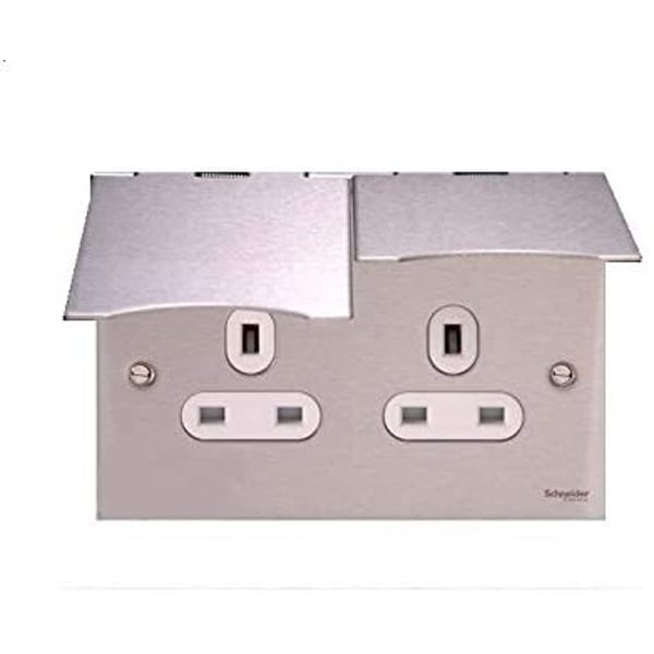 Schneider Electric Gu3252wss Flat Plate 13a Ultimate Twin Floor Socket (88 X 148mm)
