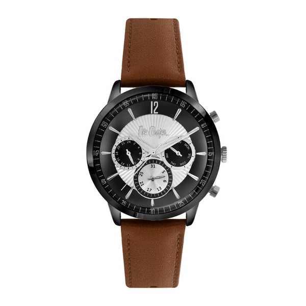 Lee Cooper, LC06979.064, Mens Analog Watch, Black Dial Multi-Function 3 Hands Brown Leather Strap