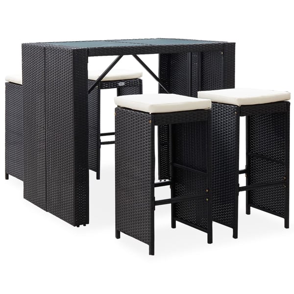 vidaXL 5 Piece Outdoor Bar Set Poly Rattan and Glass Black vidaXL 5 Piece Outdoor Bar Set Poly Rattan and Glass Black