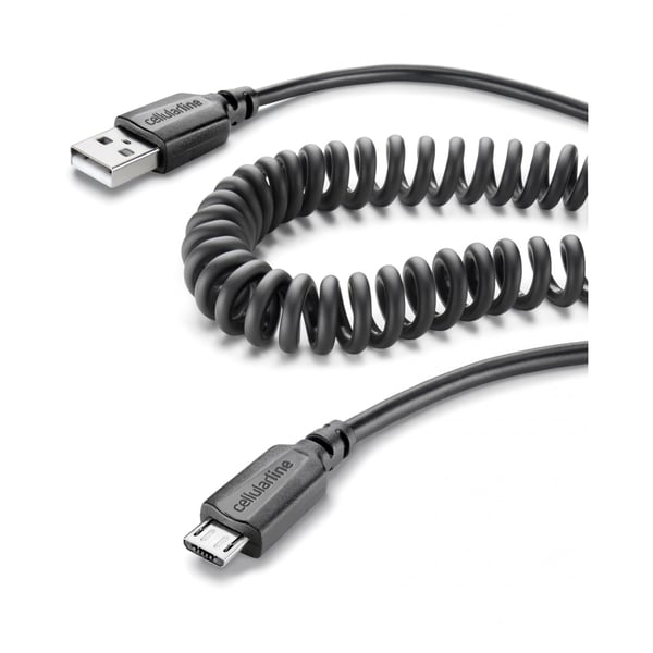 Cellular Line Micro USB Coiled Data Cable 1.15 M Black - USBDATACOIMICROUSB