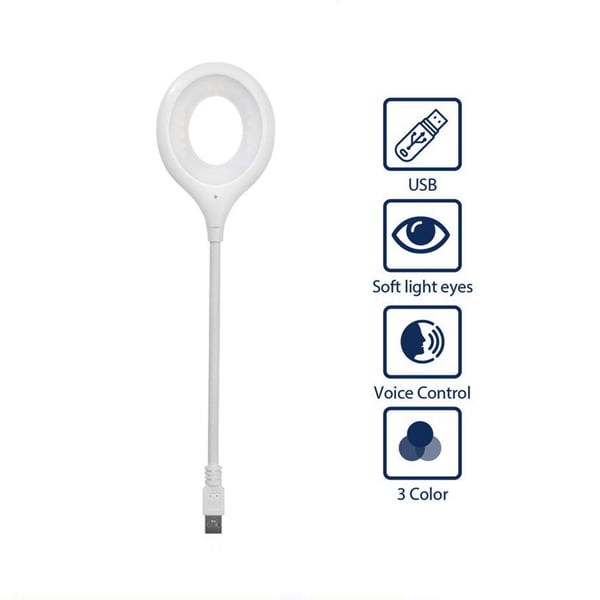 Zolele VL1 USB Voice Control Smart Night Lamp For Laptop and Reading with 3 Color Soft Light 1.5W - White Zolele VL1 USB Voice Control Smart Night Lamp For Laptop and Reading with 3 Color Soft Light 1.5W - White