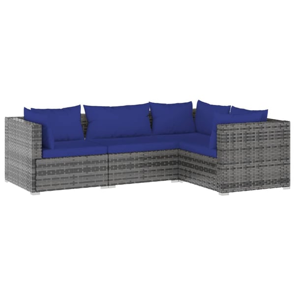 vidaXL 4 Piece Garden Lounge Set with Cushions Poly Rattan Grey vidaXL 4 Piece Garden Lounge Set with Cushions Poly Rattan Grey