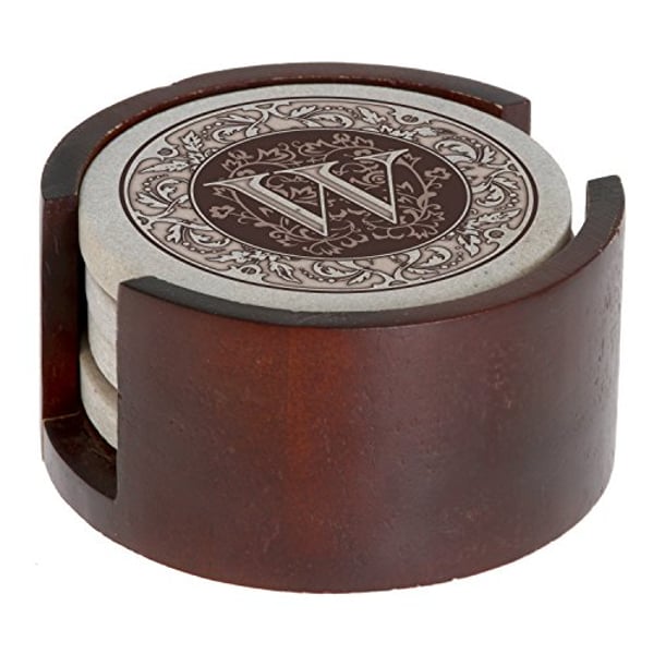 Thirstystone Monogram 4 Piece Coaster Set With Circular Holder, Multicolor Thirstystone Monogram 4 Piece Coaster Set With Circular Holder, Multicolor