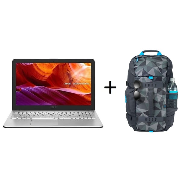 Asus X543UA-GQ3274T Laptop - Core i3 2.30GHz 4GB 1TB Windows 10 Home 15.6inch HD Silver English/Arabic Keyboard + HP 5WK93AA Odyssey notebook case