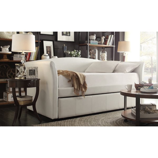 Deco Faux Leather DayBed and Trundle DayBed with trundle White