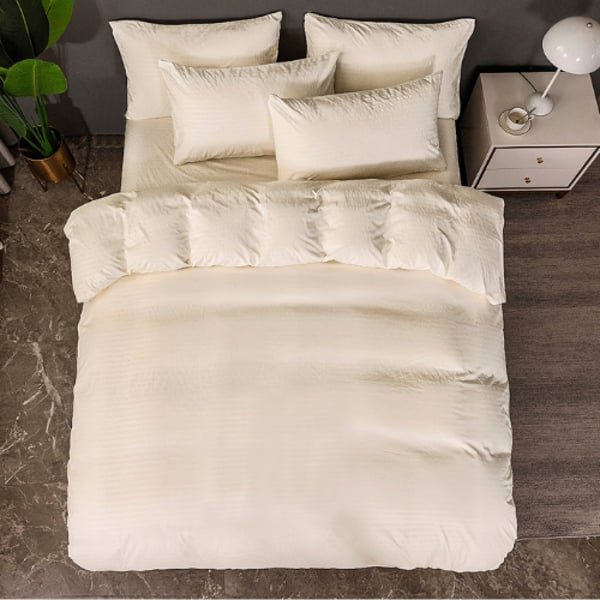 Deals For Less Luna Home - Without Filler 6 Pieces King Size, Striped Plain Cream Color Design, Bedding Set