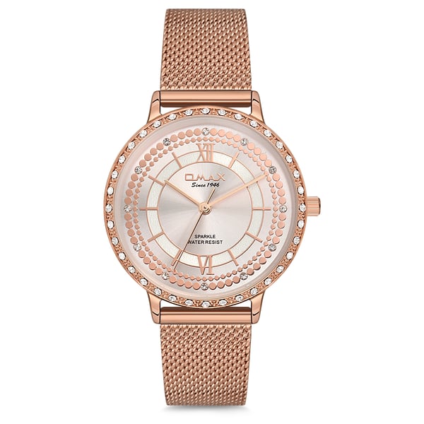 Omax Sparkle Collection Rose Gold Mesh Analog Watch For Women SPM02RP8I
