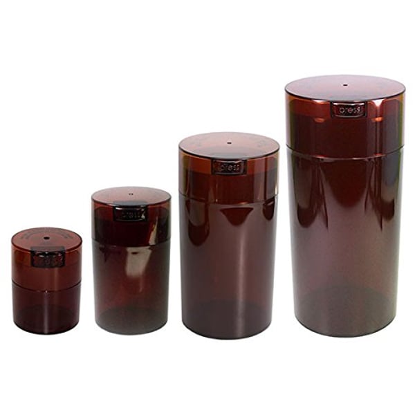 Tightpac America, Inc. Tightvac Nested Set Of 4 Vacuum Sealed Dry Goods Storage Containers, 4 Sizes: 24-Ounce, 12-Ounce, 6-Ounce, 3-Ounce, Mochatinted Body/Cap