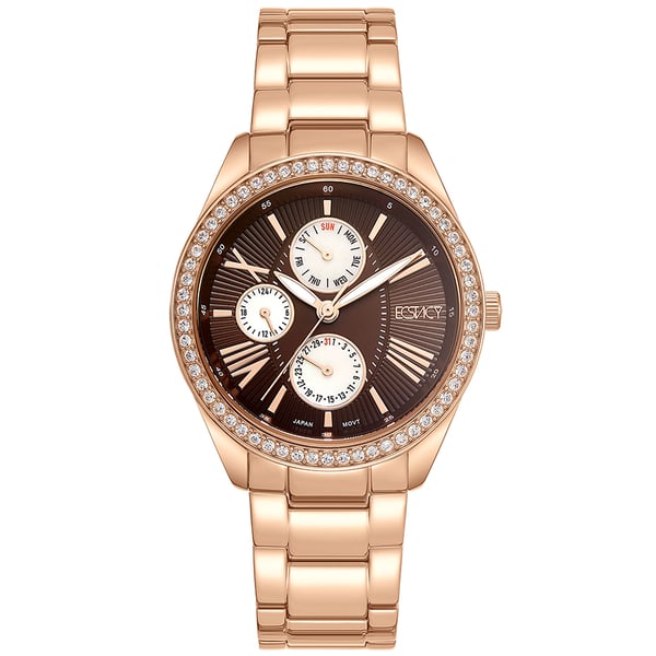 ECSTACY Women's Multi Function Brown Dial Watch - E9621-RBKD