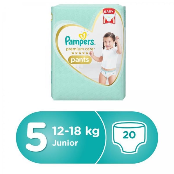 Pampers Premium Care Pants Diapers, Size 5, Junior, 12-18kg, Carry Pack, 20 Count