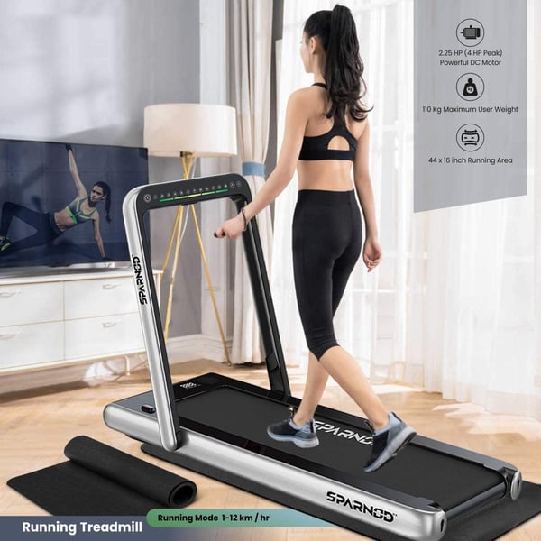 Sparnod Fitness 2 in 1 Foldable Treadmill For Home Cum Under Desk Walking Pad (4 HP Peak) STH-3000 Sparnod Fitness 2 in 1 Foldable Treadmill For Home Cum Under Desk Walking Pad (4 HP Peak) STH-3000